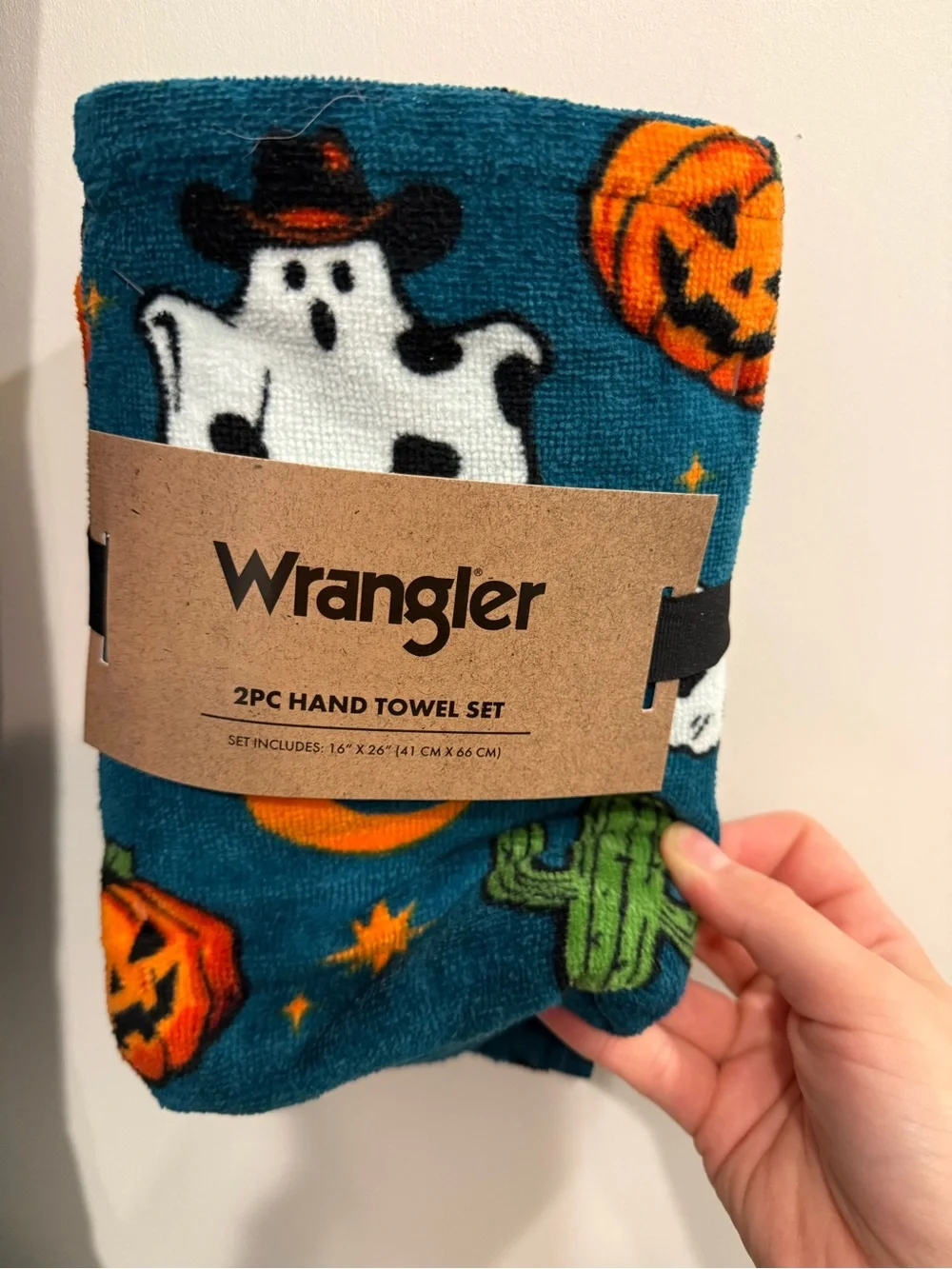 Wrangler Teal Halloween Plush Throw And Handtowels with Pumpkins, Ghosts & Cacti